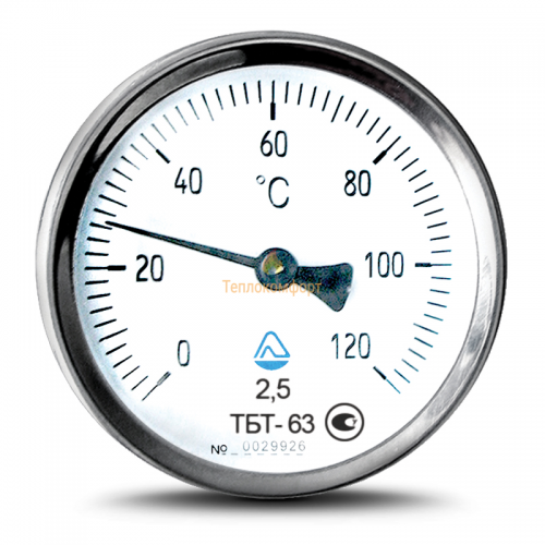 Электромеханика - Термометр биметаллический трубный Стеклоприбор ТБТ-63 0-120-2,5 - Фото 1