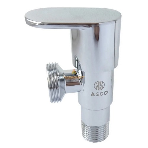 Крани та вентилі - Кран кутовий приладовий ASCO 1/2"×3/4" кульовий (хром, керам.ручка) - Фото 1